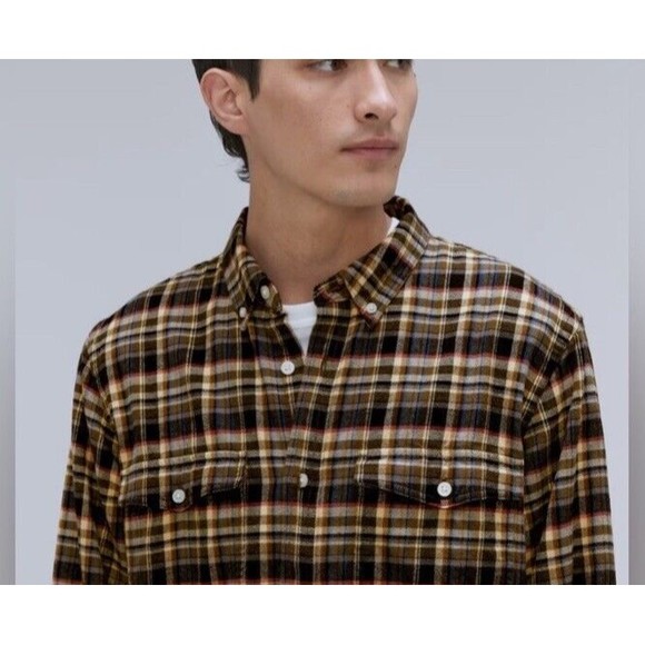 NWT Everlane Mens Brown Plaid Button Up Shirt Size Medium - Picture 3 of 12